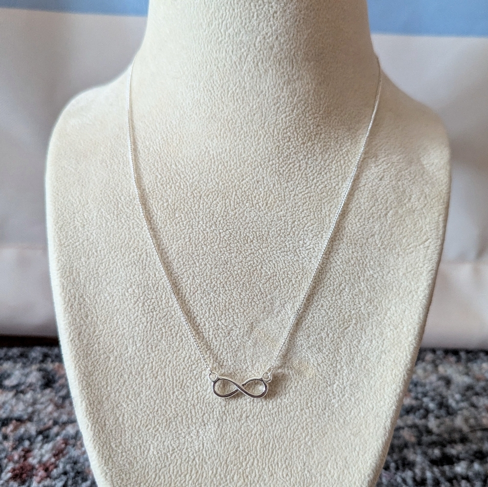 Elegant Silver Tone Infinity Necklace Dainty Coquette Feminine Holiday Layering